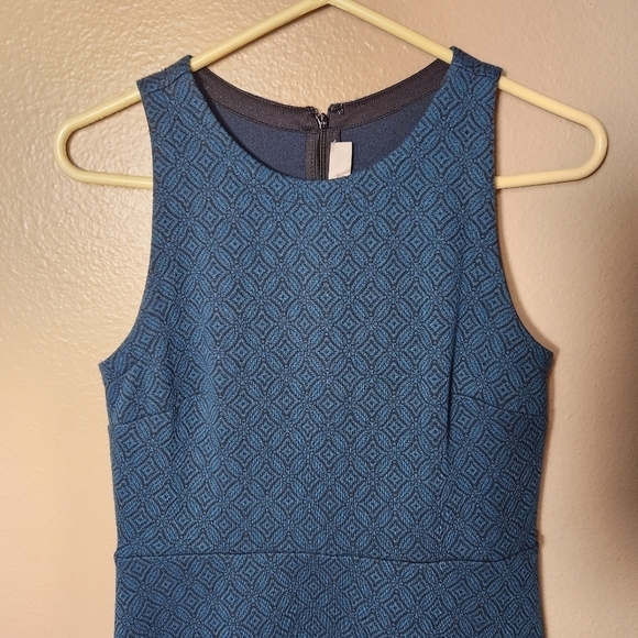 Loft Womens Sleeveless Blue Ponte Knit Patterned Sheath Dress-Size 4 - Picture 2 of 10